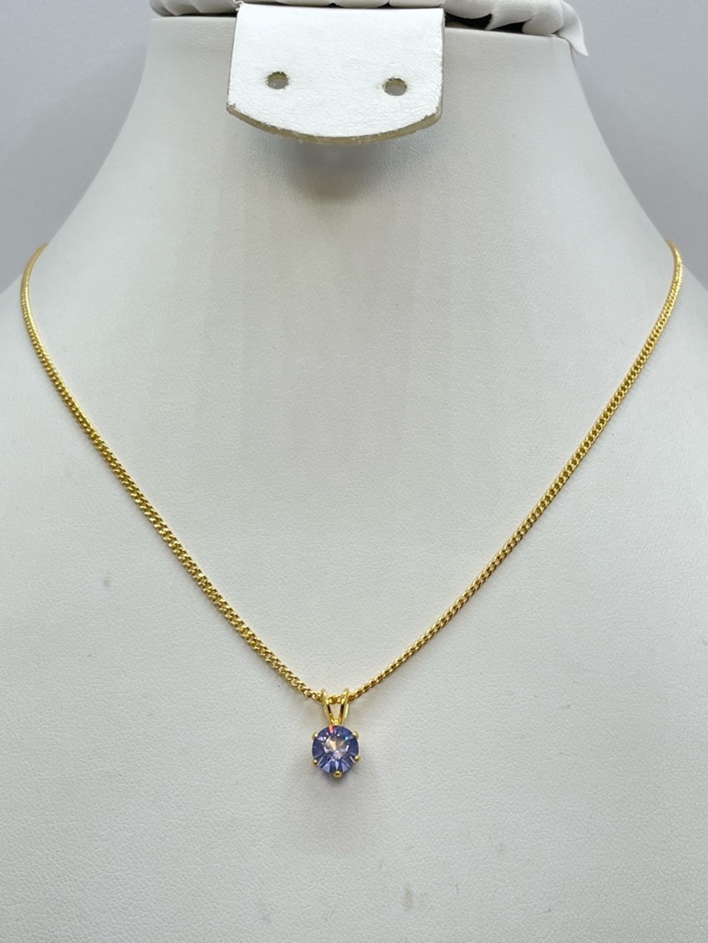 Swarovski Lavender Crystal Solitaire Necklace Gold Chain Dainty Minimalist